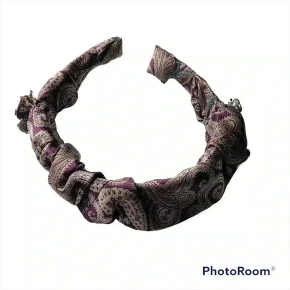 Purple Paisley Crown Silk Artisan Handcrafted Headband Elegant Hair Accessory - Picture 6 of 9